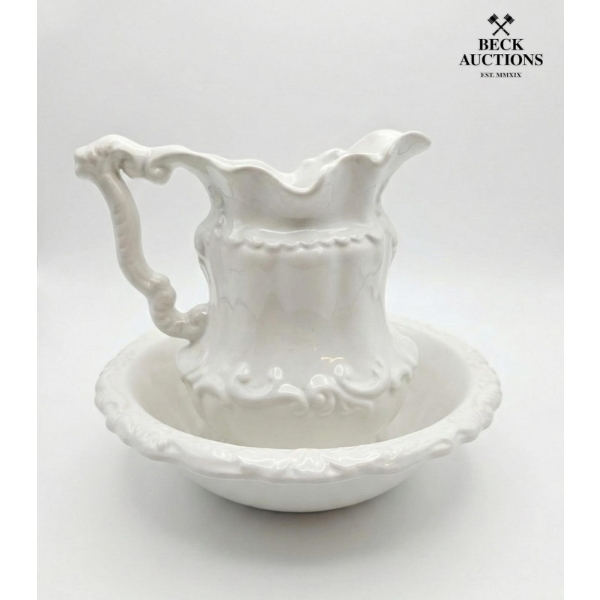 Vintage 1970's White Ironstone Wash Basin and Pitcher