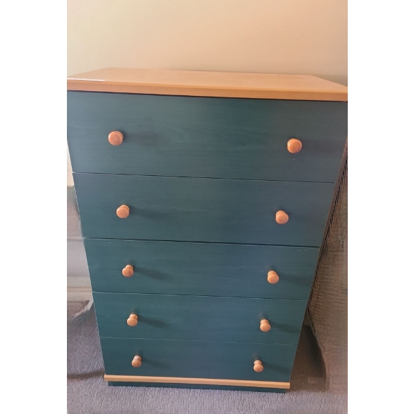 MDF Green 5 Drawer Dresser 28 w 44 h