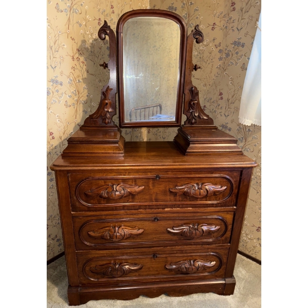 Victorian Walnut Vanity Dresser Cabinet Antique W/Mirror  42x20x66"tall