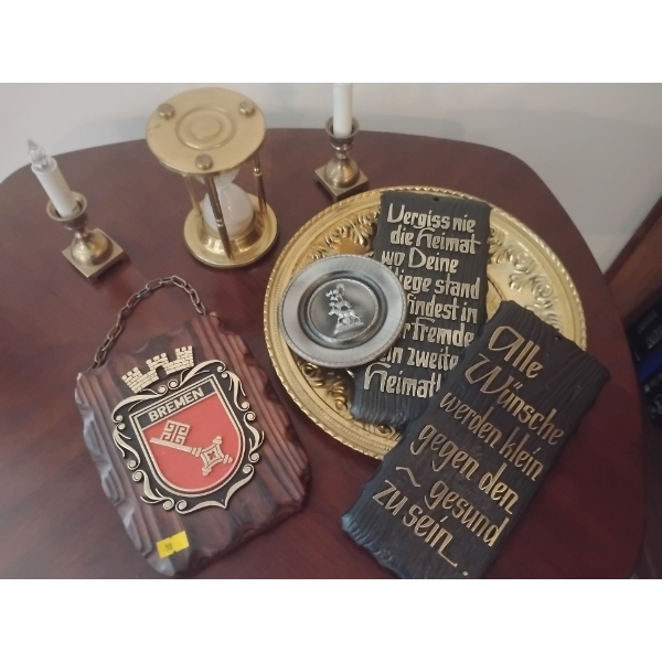 German Decorative Items Including Code of Arms, Hourglass, Decorative Plate, and More! 