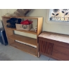 Image 1 : 2 Shelves. 1 mid century modern wooden stereo console, with no stereo. Other is an open faced storag
