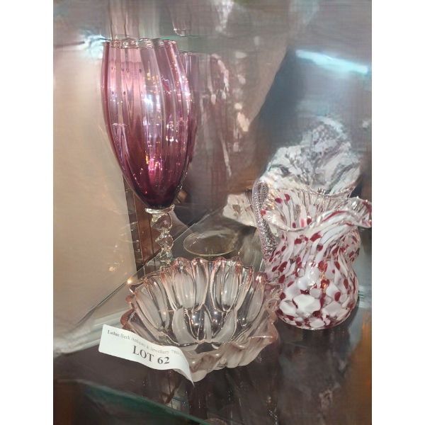 Assorted Vases, & other Glassware.  Tallest Glass w Stiral Stem 13 h