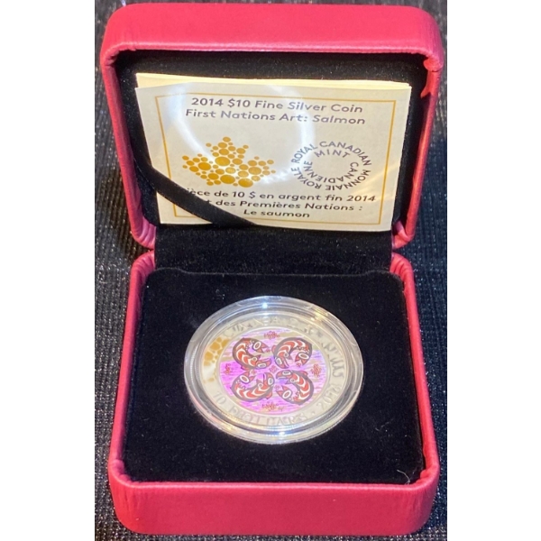 2014 $10 First Nations Art: Salmon Fine Silver Coin 15.87 Grams