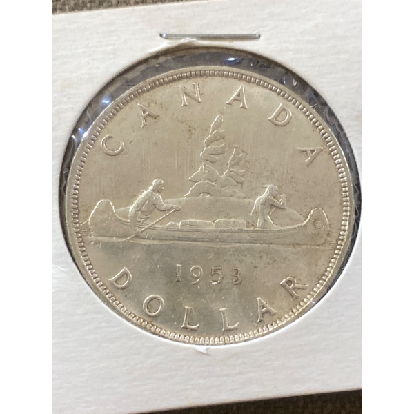 1953 Canada Silver Dollar Featuring Voyageurs and Queen Elizabeth II Effigy
