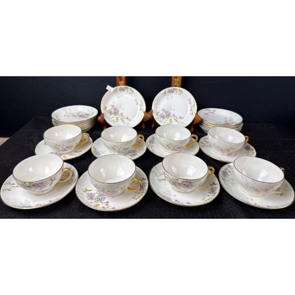 Limoges France China  Dinnerware- 8 Tea Cups & Saucers 12 Fruit Plates Great Condition