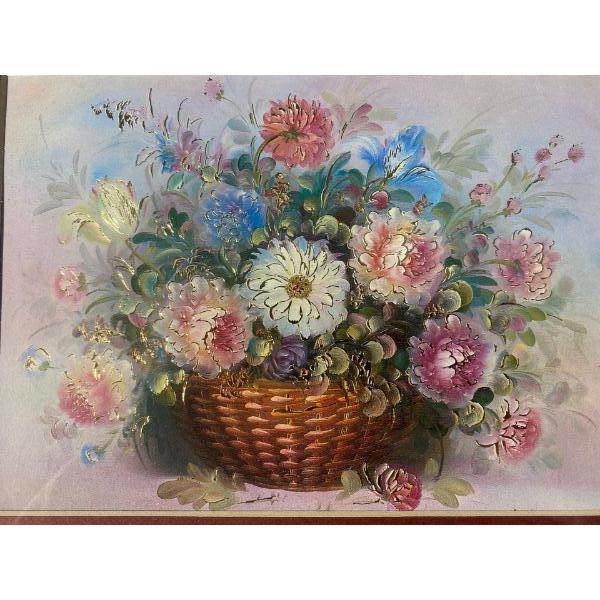 Flowers in a Basket Painting Print (7.75 x 5.5" Before Frame)