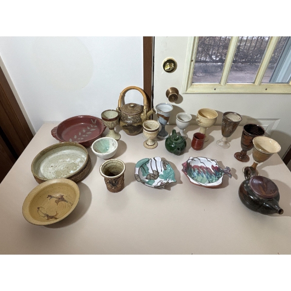 Collection Of Pottery: Goblets, Tea Pots & More