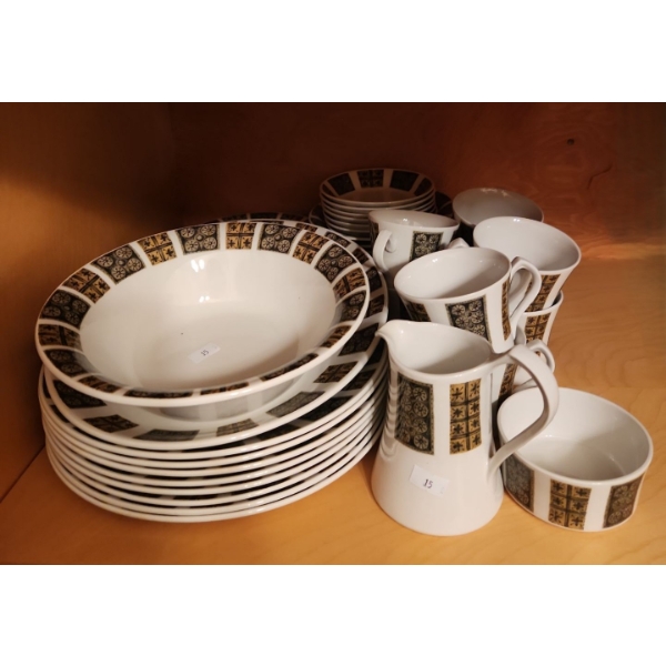Dinnerware- Burleighware "Aragon"- Plates, Small Bowls, Serving Bowl, Mugs, Cream/ Sugar Bowl