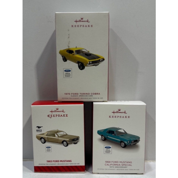 Vehicles-1970 Torino Cobra, 1965 Mustang, 1968 Mustang California Special Hallmark Ornaments 