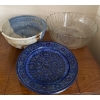 Image 2 : Three Bowls: Ceramic, Glass, and Decorative Blue Plate