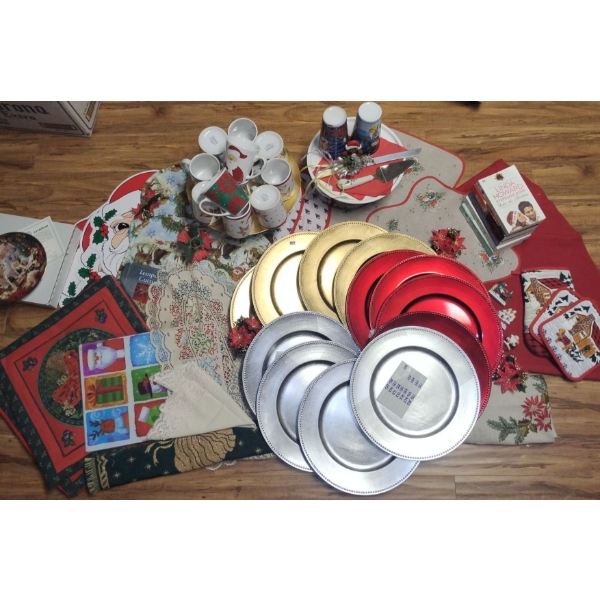 Christmas Kitchen Collection - Linens Coffee Mug Collection Charger Plates Trivets & More