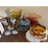Image 1 : Assortment of carnival glass bowls, candy, dishes of all colours of the rainbow, and a set of three 