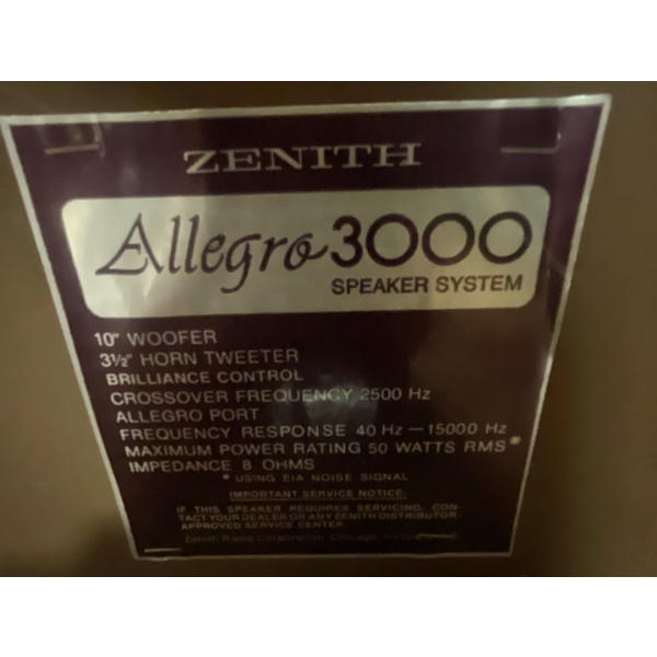 Zenith Allegro 3000 Speaker Set 26T Vintage Electronics