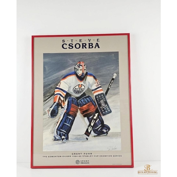 Framed Steve Csorba Lithograph Poster Grant Fuhr Of The Oilers Stanley Cup Champioon Series 18''*24'