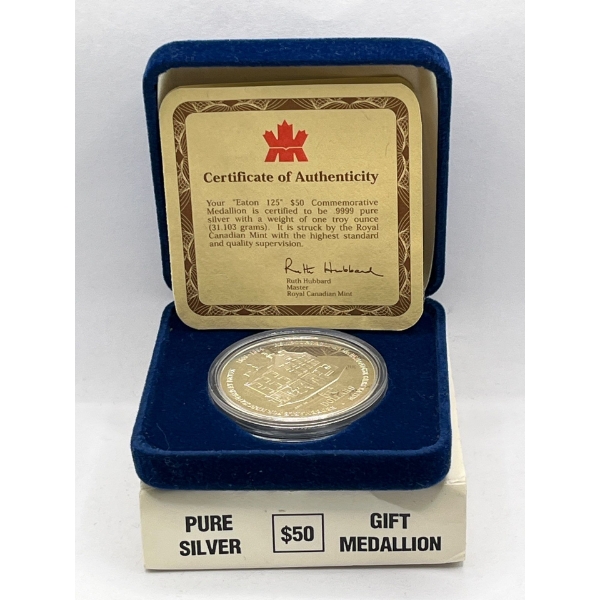 1869-1994 Eaton 125 $50 Silver Commemorative Medallion 31.103g