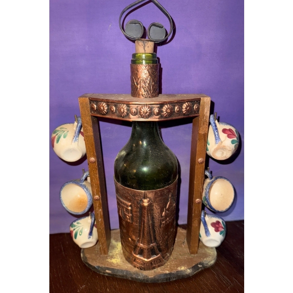 Vintage LADOR Musical Decanterw/Copper Sleeve & Green Gls Made in Switzerland (10"tall)