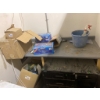 Image 1 : Shelf and Contents Including Cutlery Boxes, Decorations, and Cleaning Supplies