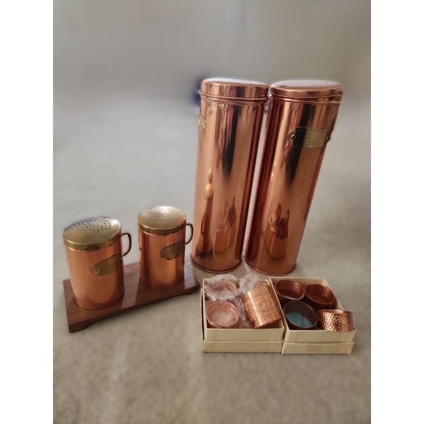 Copper Decor: Pasta Canisters 11.5 T, Salt & Pepper Shakers, Napkin Rings
