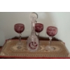 Image 1 : Vintage Lead Crystal Decanter Hofbauer Ruby Birds w/ Cut to Clear Crystal Cranberry Wine Glasses 