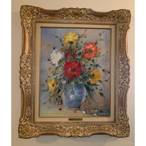 Julia Wiser OIl on Canvas Floral Painting w/ Embellished Gold Frame 24x27