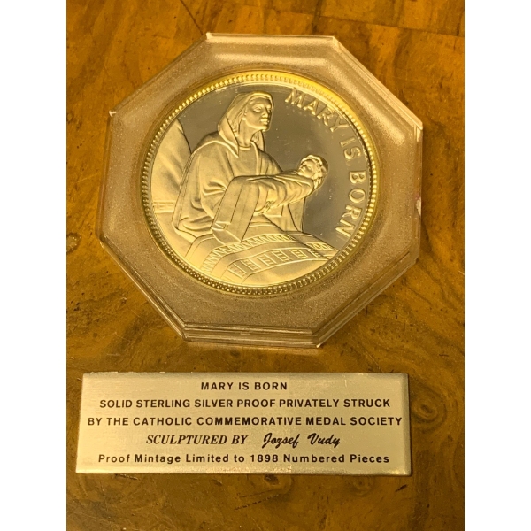 'Mary is Born' Coin From the Catholic Commemorative Medal Society - Sterling Silver Proof 26g 