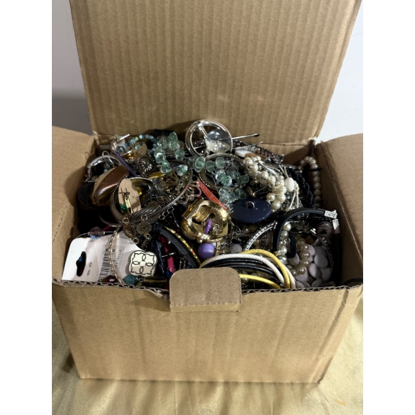 Costume Jewelry in Cardboard Box