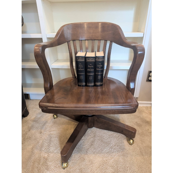 Wooden Swivel Bankers Chair with Shakespeare Volumes