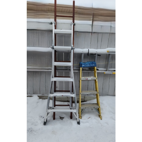 Ladders Includes: 3 Step Ladder, 6 Step V Frame Ladder, 24 Rung Extension, Wooden Decor 7 Rung
