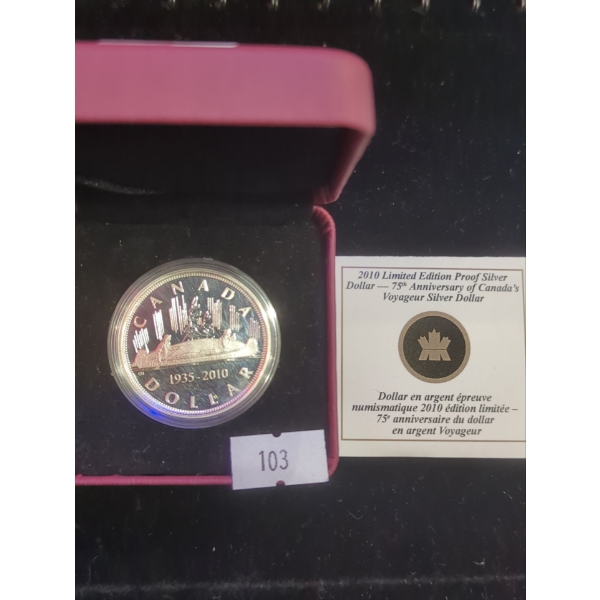 RCM 2010 Limited Edition 75th Anni. of Canada's Voyageur Proof Silver 99.99 Silver Dollar 36.07g