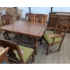 Image 1 : 1940s Hardwood Dining Table with Hand-Embroidered Cushions, Includes Extensions and Six Chairs