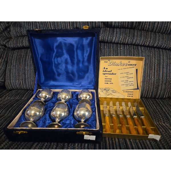 Silver Plated Small Glasses w/ Stainless Steel 'Dinkee' Knife Set 