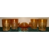 Image 2 : Grape & Cable Marigold Carnival Glass Four Tumblers & Pedestal Dish by Northwood Co