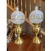 Image 1 : 2 Brass 21" Heigh Glass Globe oil lanterns Very Nice Frosted Designs On The Glass 