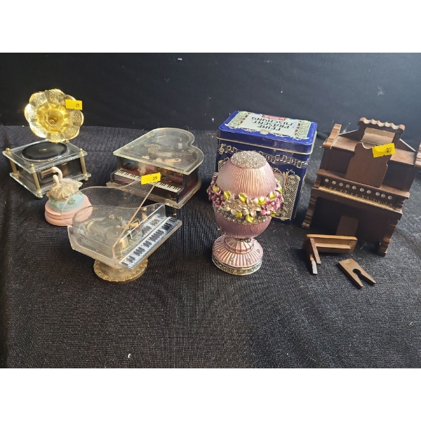 Assorted Decor Including: Faberge Style Egg Box 2.5" Diameter Bottom, 5.5 T, Music Boxes and More!