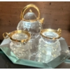 Image 3 : Mini Cut Crystal Tea Set w/ Brass Spinning Jenny & Spice Grinder 2"Tall