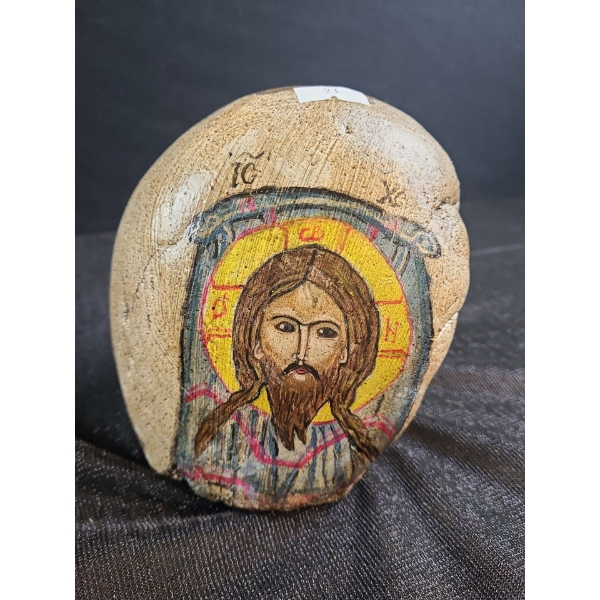 Hand- Painted Stone: Jesus and Mary w/ Baby Jesus 5 X 5.5