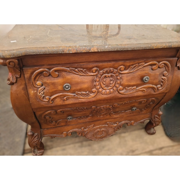 Wooden Dresser 39.5 W, 20 D, 33 T w/ Marble Top and 2 Drawers