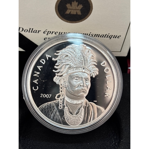  2007 $1 Thayendanegea (Joseph Brant) - Proof Sterling Silver Dollar
TECHNICAL SPECS:
Diameter: 36.0