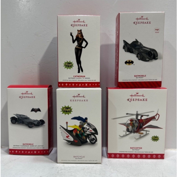 Batman- Batmobile, Batcycle, Batcopter, CatWoman Hallmark Ornaments