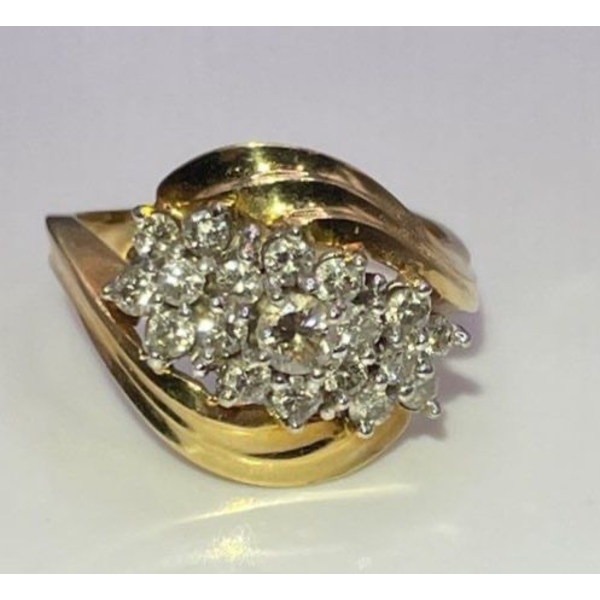 One Lady's Diamond Cluster Ring 14K YG, Weighs 6.5g 