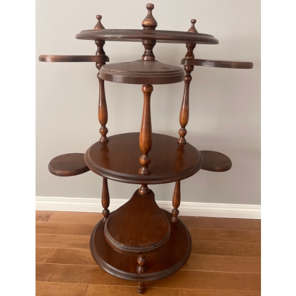 Vintage Multi Tiered Oak Plant Stand 35T Unique Spindle Style 