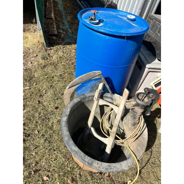 Water pump, decor, fountain, and blue rainbow bin. 