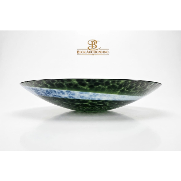  Green And White Swirl Design  Handmade Art Glass Centerpiece Bowl 18''INCHES .