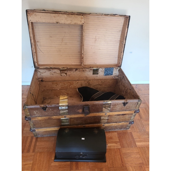 Vintage Storage Trunk 37 W, 21 D, 22 T, Wooden Box 17 W, 9 D, 8 T  