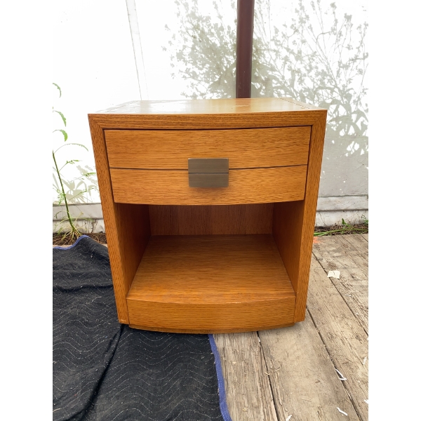 Oak Nightstand with Single Drawer and Open Shelf