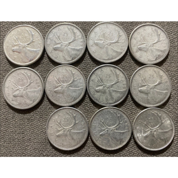 Canadian 25-cent Pieces 80% Silver 64.13 Grams