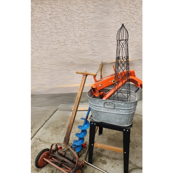 Galvanized Bucket, Eatons Garden Grove Trimmer, Ice Auger, Platform Bracket, Garden Trellis & more