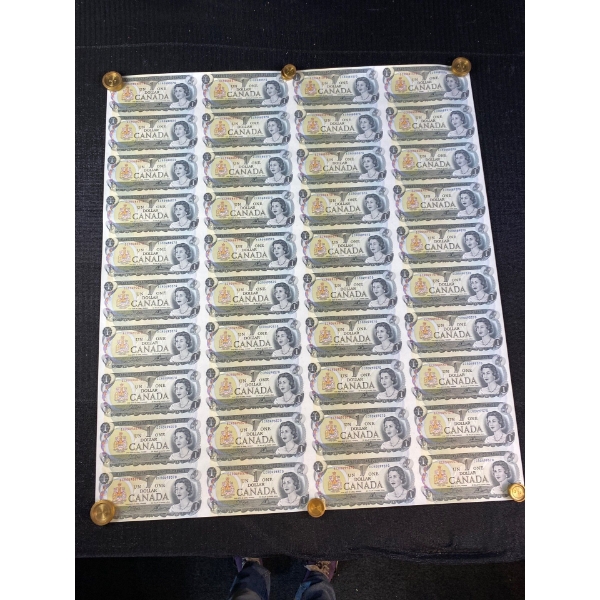 10:4 Uncut Sheet of 1973 Canadian $1.00 Bills 