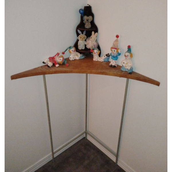 Corner Curio Shelf w/ Assorted Decorative Clowns & Bunny Rabbits