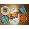 Image 1 : Six Large Serving Plates W/ Faux Fruit Bowl & Fruit + Gold Plated Cutlery & Tabletop Candles